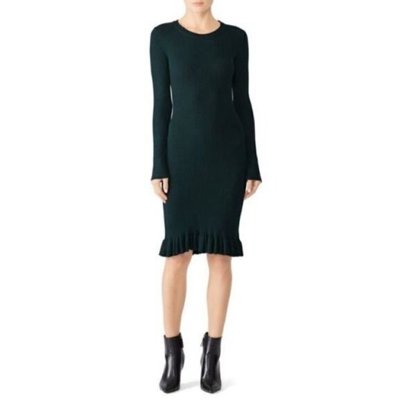 John + Jenn Dark Green Sweater Midi Dress with Ruffled Hem L - Picture 1 of 12